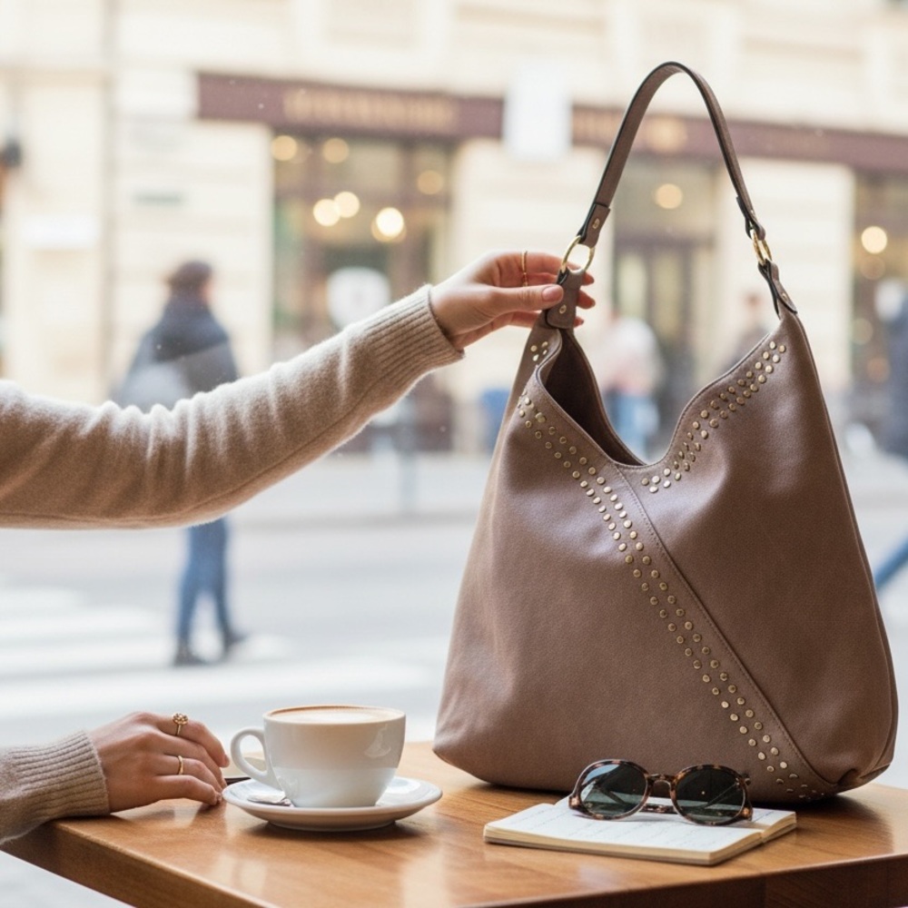 Chic Pink Studded Women's Hobo Bag